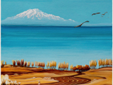 DER BERG SÜPHAN - der Vulkan Süphan Dagi über dem Vansee im Osten Anatoliens - Gouache auf Papier - 25 x 25 cm